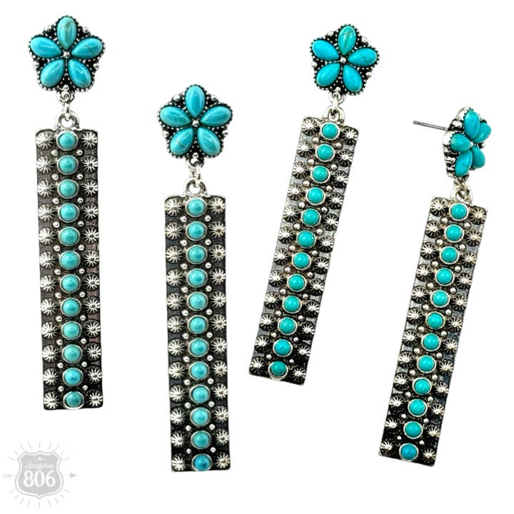 Western silver and stone bar earring for wholesale on Faire