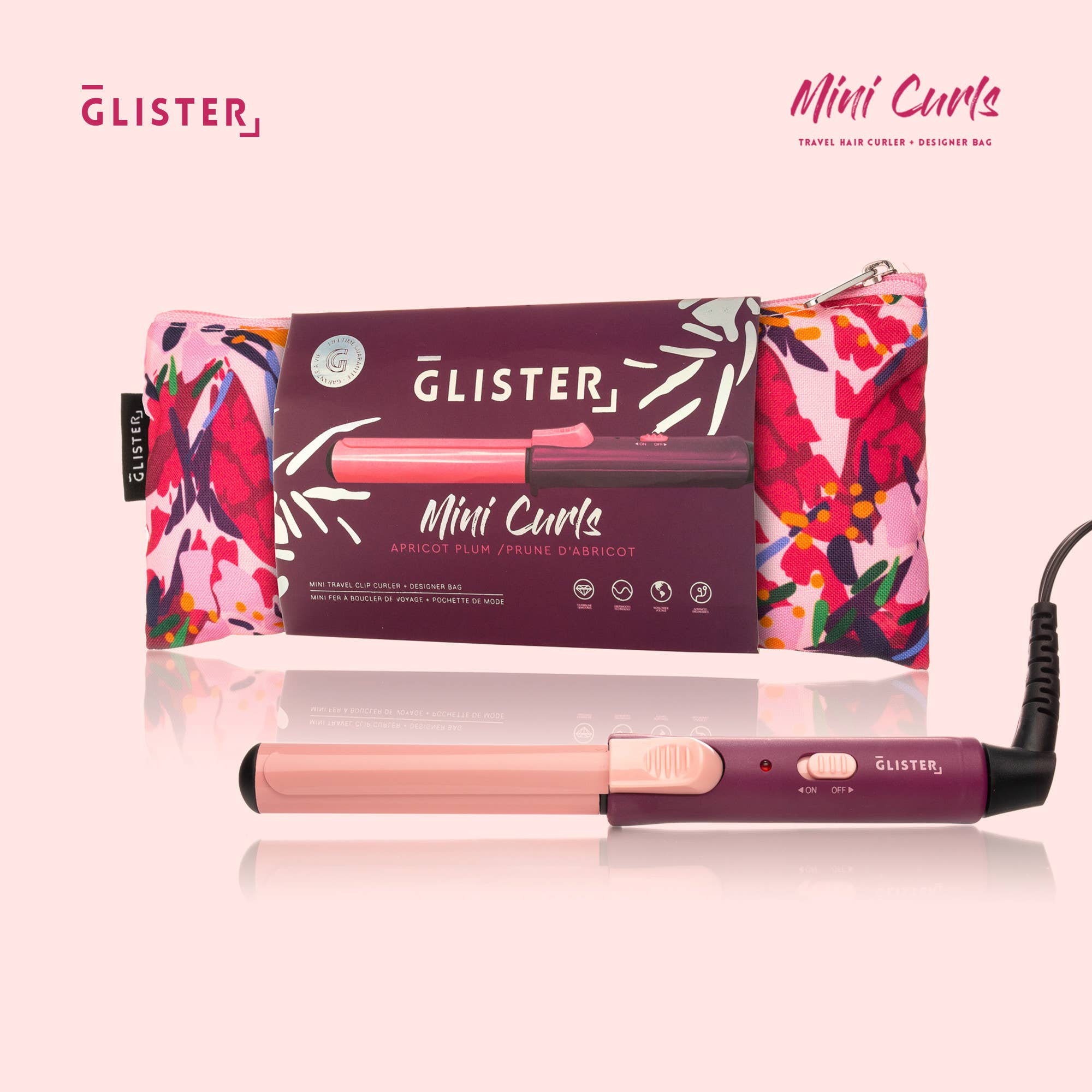 Glister – Ferro/varinha de frisar por atacado – Glister Mini Curls Modelador de Cabelo de Viagem com Molas + Bolsa Designer1