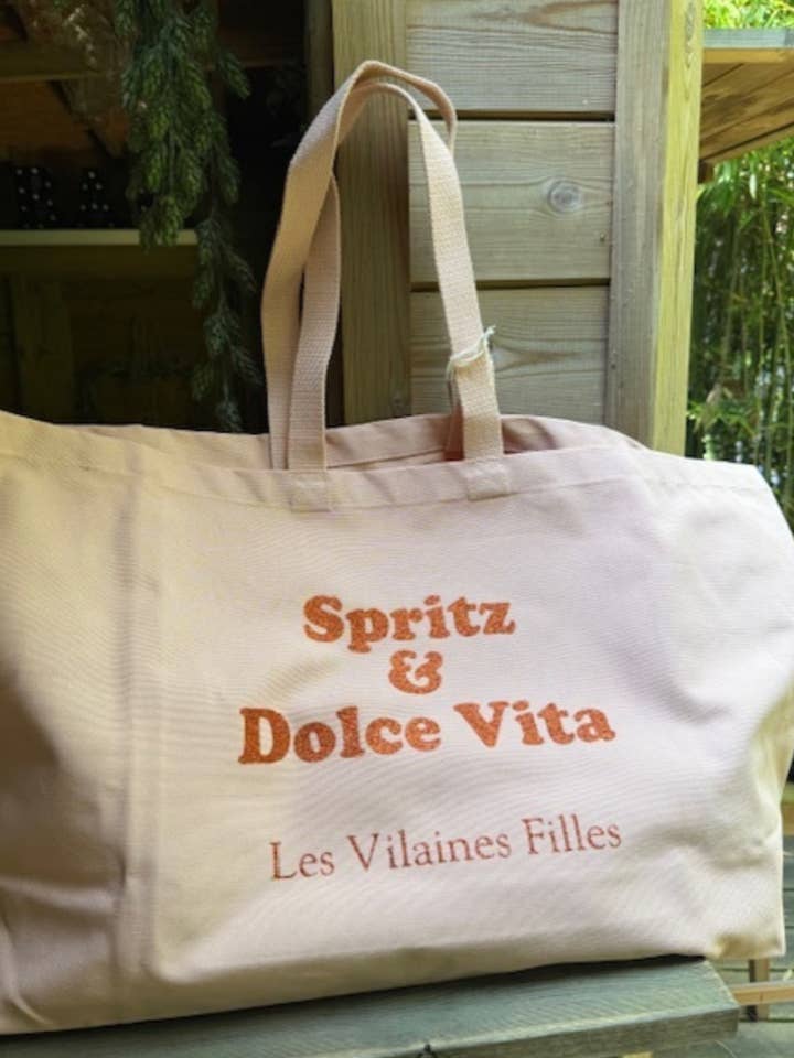 Bolsa XXL de algodón "Spritz y Dolce Vita" color melocotón para venta al por mayor de Les Vilaines Filles