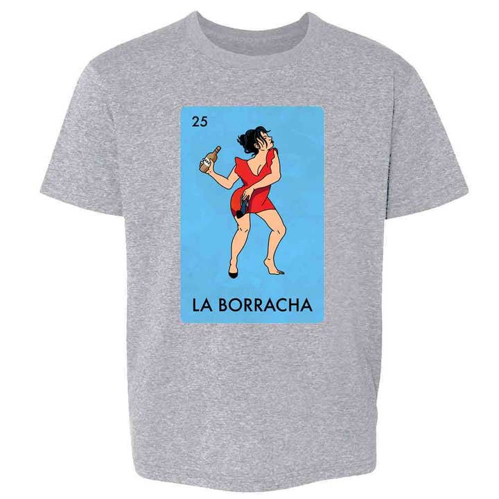 Pop Threads - Wholesale Screen Printed T-Shirt - Kids - La Borracha Drunk Woman Mexican Lottery Funny Parody Kids & Youth Tee