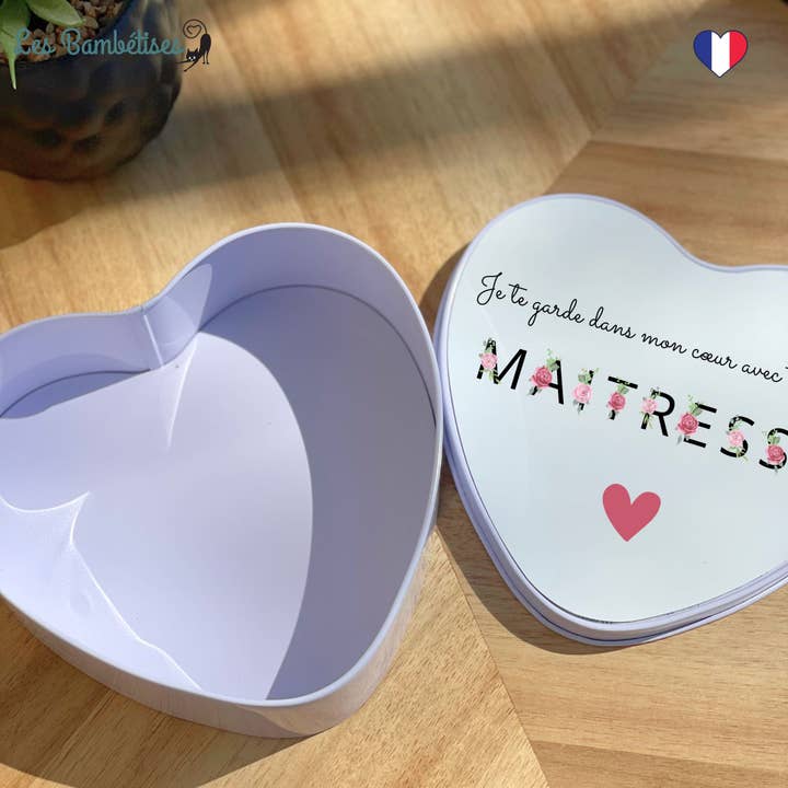 les bambetises - Wholesale Decorative box - Metal Box Heart Teacher Flowery Letters2