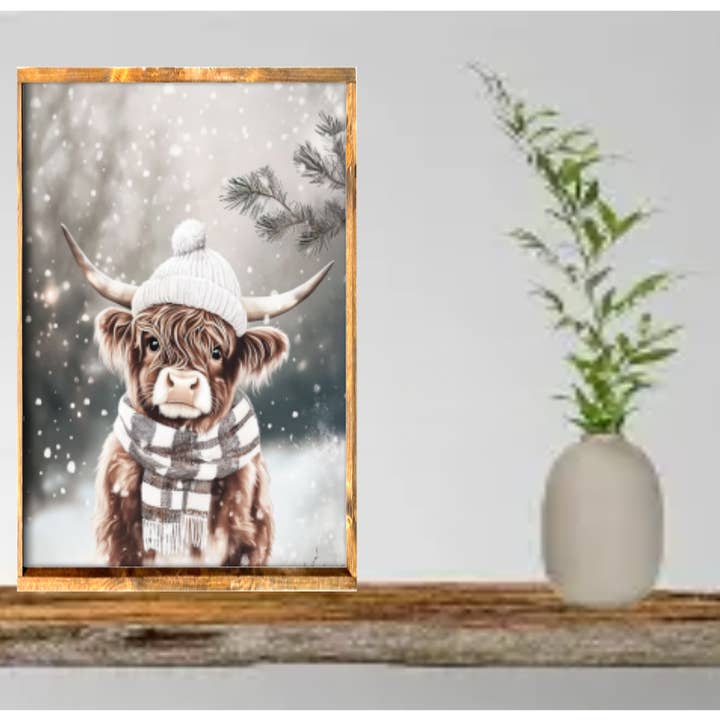 Stir Crazy Signs - Wholesale Wanddecoratie - Kinderen en baby - Sneeuw Baby Hoogland Koe Boerderij Bord1