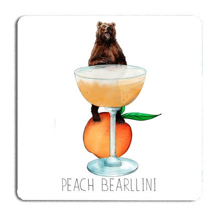 Peach Bearllini Drinks Coaster | Cork Coaster | Funny Gift for wholesale by Fawn & Thistle Ltd (US Duties Paid)