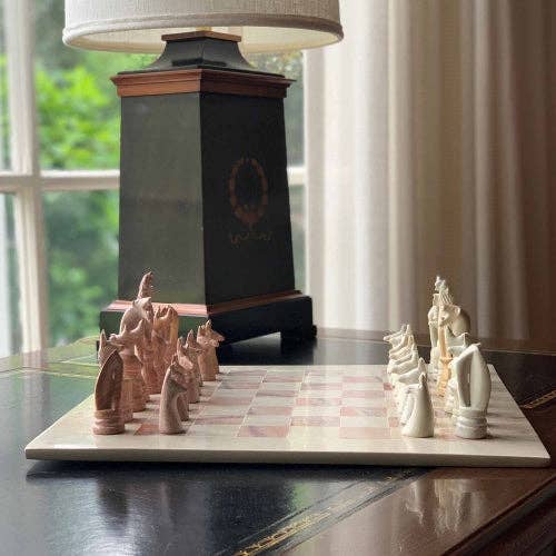 Global Crafts - Wholesale Board Game - Soapstone Hand-Carved Chess Set  in Box  - Safari Animal Pieces10