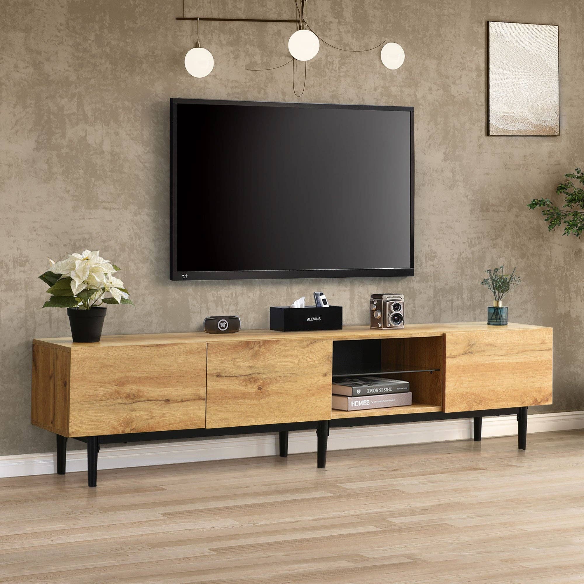 Urban Meuble - Wholesale Console Table - Modern wood grain effect TV stand with variable LED lights TRIEVAIT3