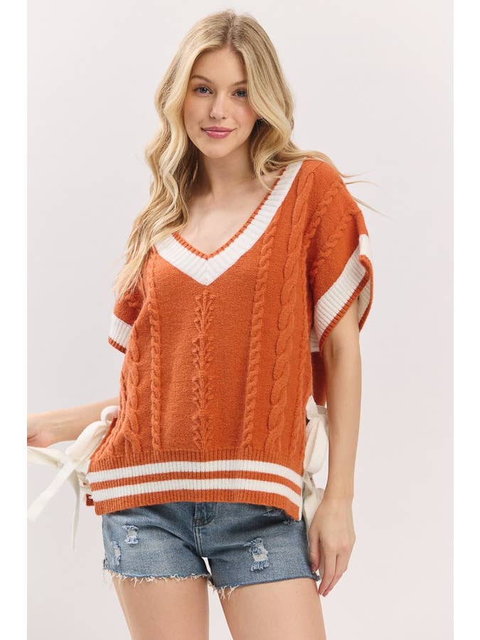 Sewn and Seen - Wholesale Sweater Vest - Women's - Cable Knit Varsity Sweater Vest5