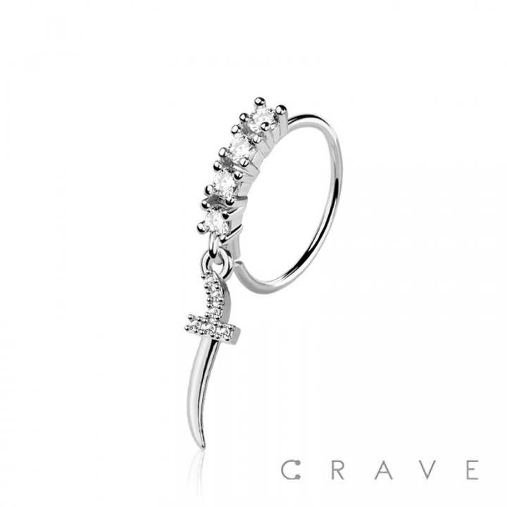 CRAVE BODY JEWELRY - Vendita all'ingrosso Piercing ad anello per naso - ANELLO DA NASO ROTONDO CON GEMMA CUBICA CUBICA A FORMA DI PUGNALE PERSIANO