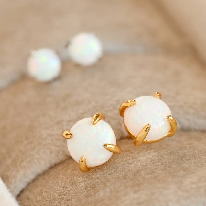 Blueyejewelry - Wholesale Stud/Post Earrings - 925 Silver Opal Studs - Sterling Silver Round Opal Earrings 10