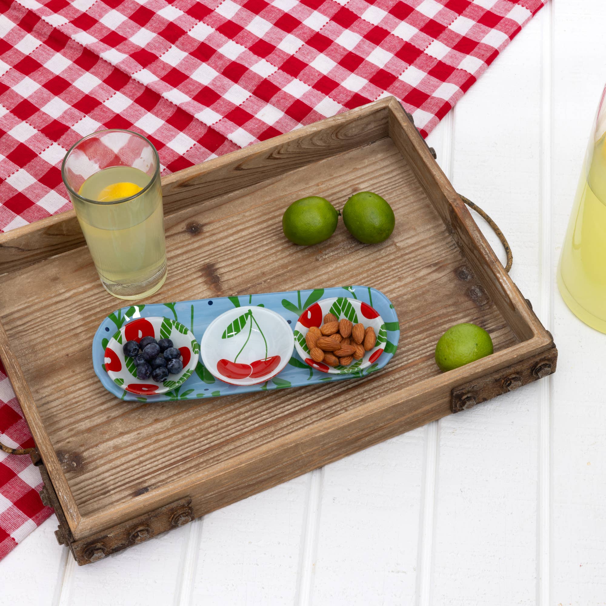 Pavilion - Vendita all'ingrosso Vassoi da portata - Cherries - Vassoio da portata in vetro da 11" con 3 ciotole1