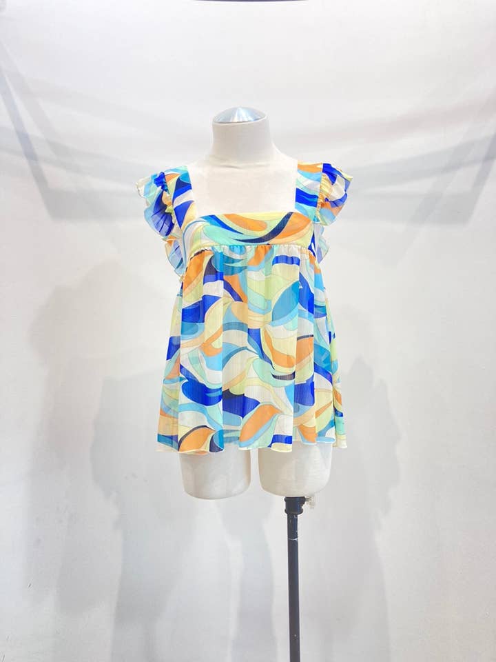 Flutter short sleeve tie back top with print for wholesale by MILEY + MOLLY