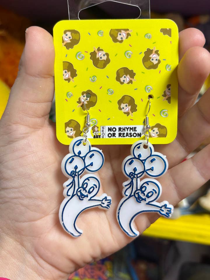 Casper the Friendly Ghost Balloon Earrings - 90s Vintage for wholesale by NO RHYME OR REASON ART