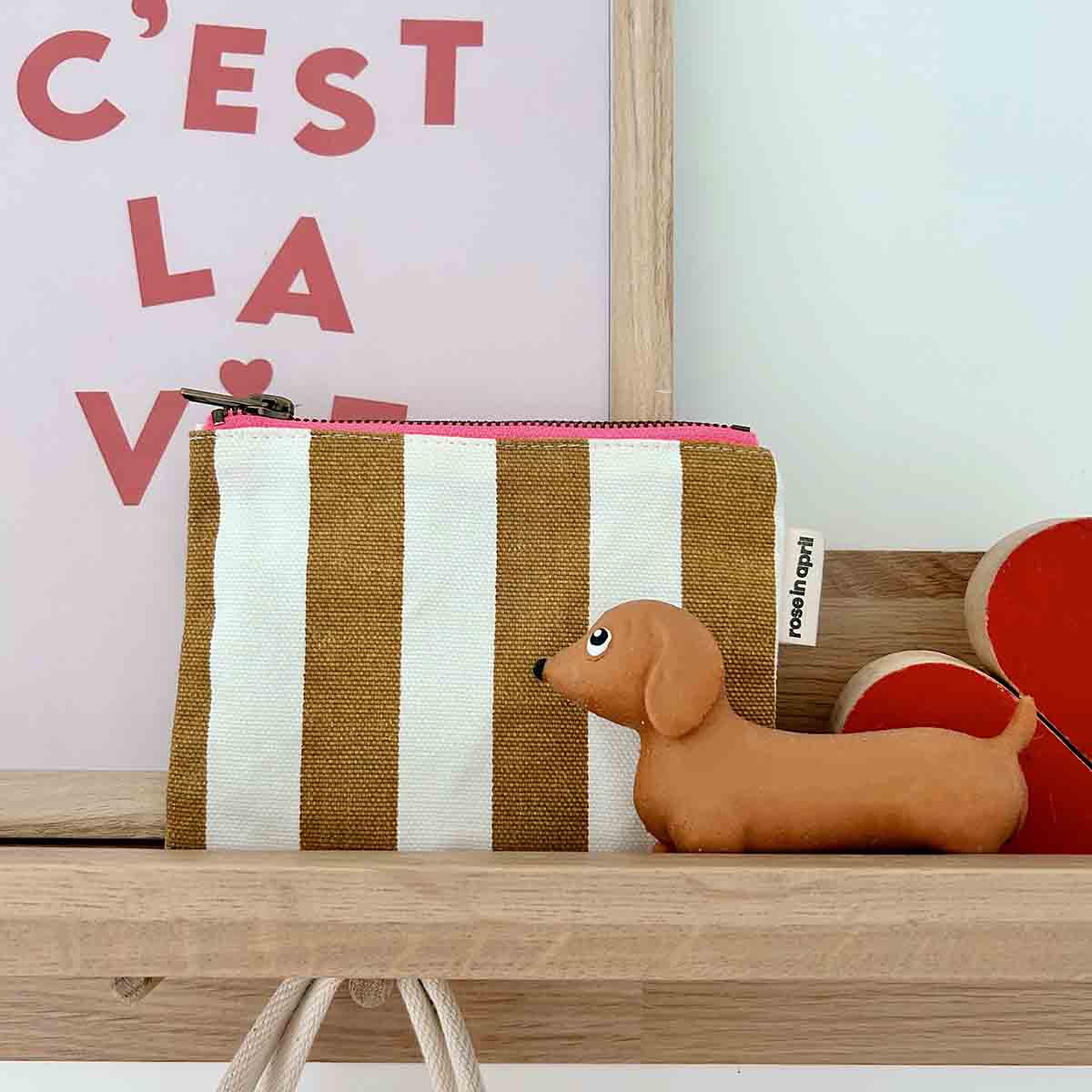 Rose in April – Porta-moedas - Mulher por atacado – BOLSA LISTRADA COM CARAMELO MARIE E ECRU1