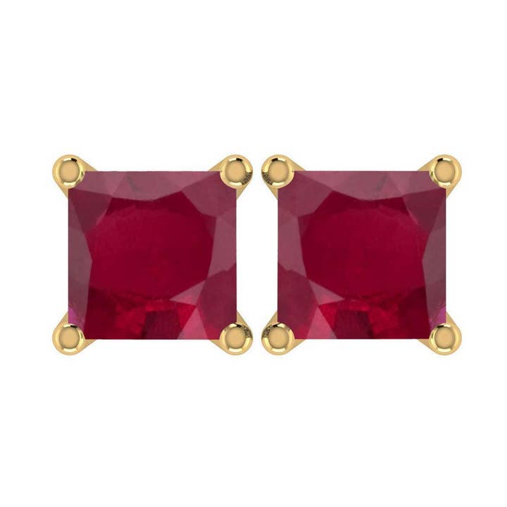 10k geelvergulde 4-karaats vierkante robijnrode CZ oorknopjes voor wholesale door Paris Jewelry