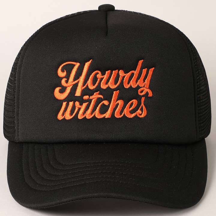 Fashion City - Wholesale Trucker Hat - Women's - Howdy Witches Embroidered Mesh Back Trucker Hat