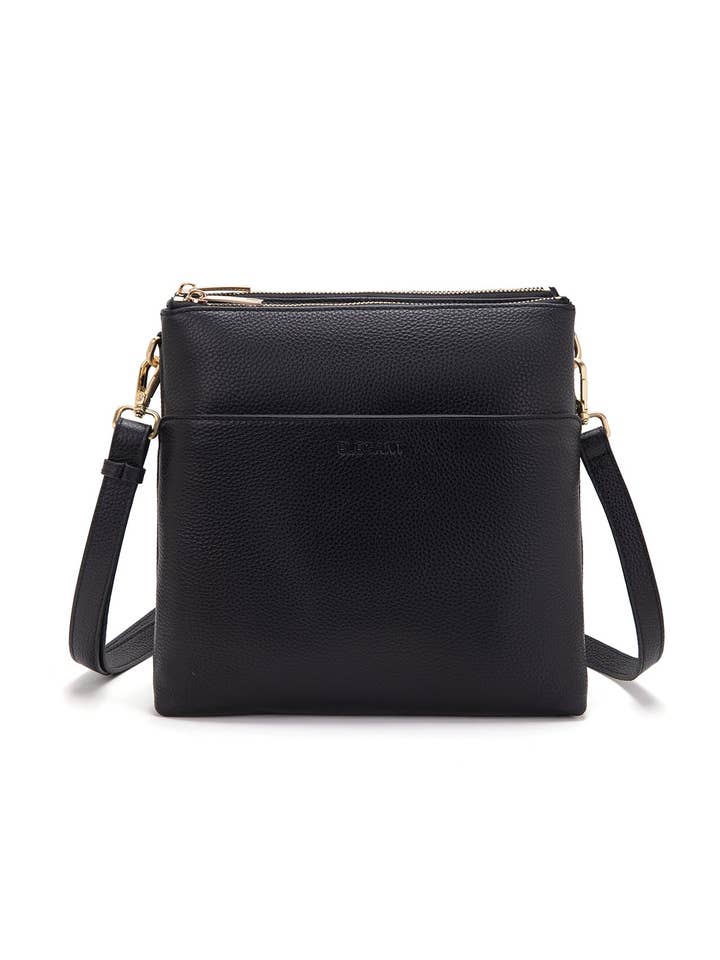 FREYA MULTICOMPARTMENT LEATHER XBODY BAG- E1-0844-BLK- NEW IN for wholesale by Serenade Beverly Hills Collection
