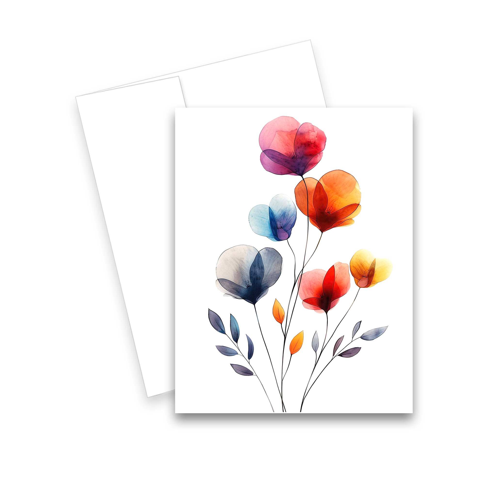 Aria Rae - Wholesale Everyday Greeting Card - Assorted Watercolor Flowers Greeting Cards, Set of 62