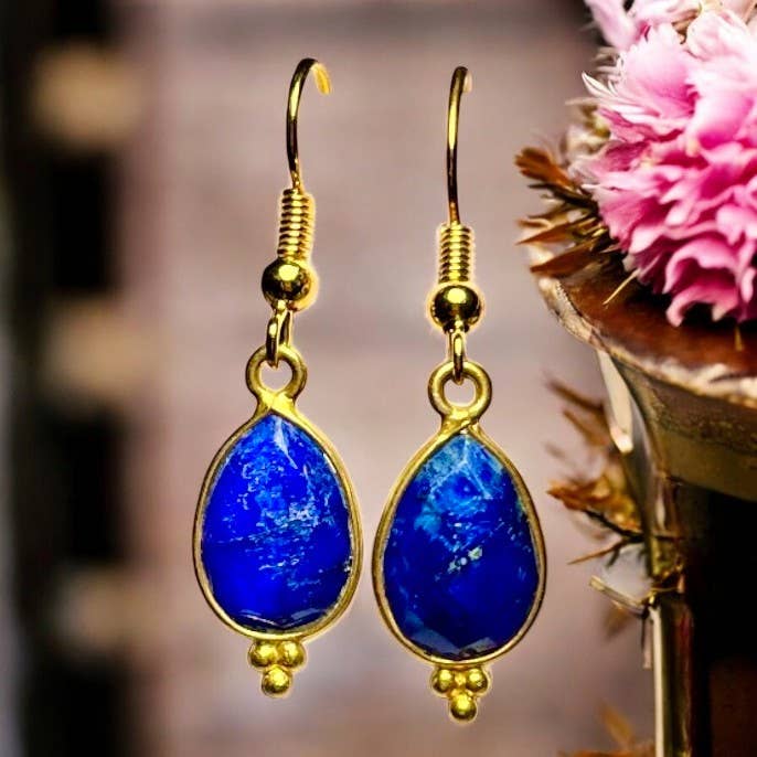 Pendientes "FRESNO" dorados oro fino Zafiro bruto para venta al por mayor de TOURMALYN