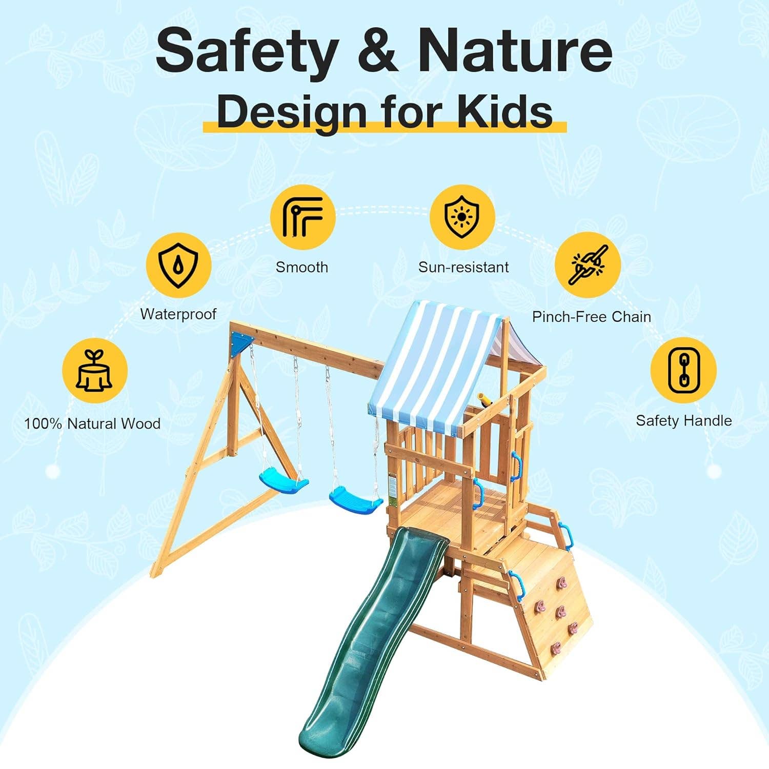 Robud & Mewoofun Official Store - Wholesale Swing Set - ROBUD Outdoor Wooden Swing Set with Two Swings for Backyard3