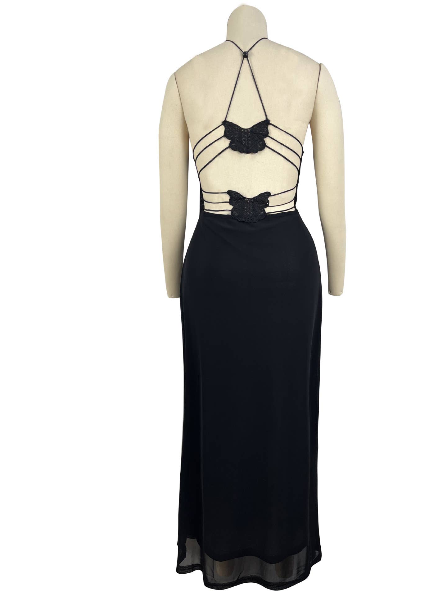 HIDDENBRAND - Wholesale Dress - Women's - Boho unique print sheer Mesh Butterfly Back Maxi Dress10