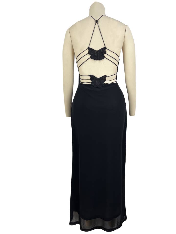 HIDDENBRAND - Wholesale Dress - Women's - Boho unique print sheer Mesh Butterfly Back Maxi Dress10