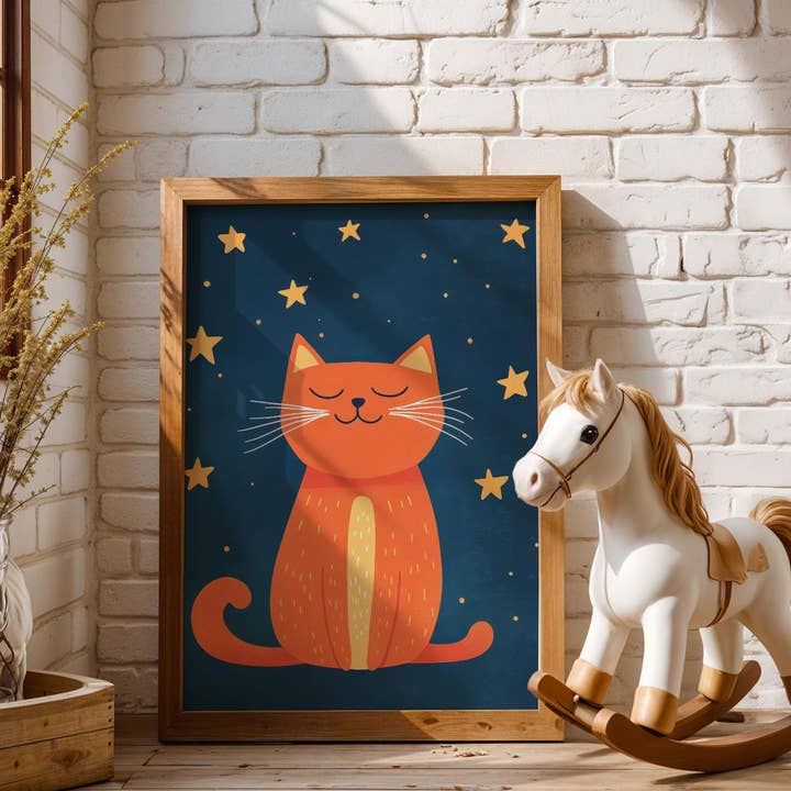 Cozy Nursery Print | Orange Cat | Framed for wholesale by Artsriver
