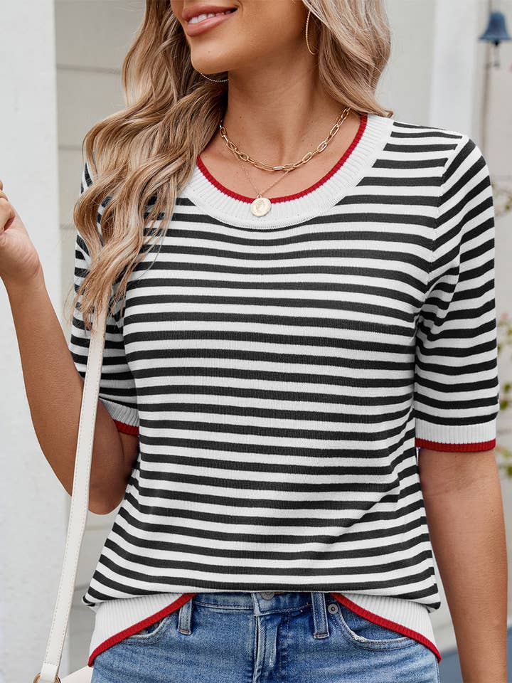 Striped Knitted Short Sleeved Top for wholesale by Wholesalesir