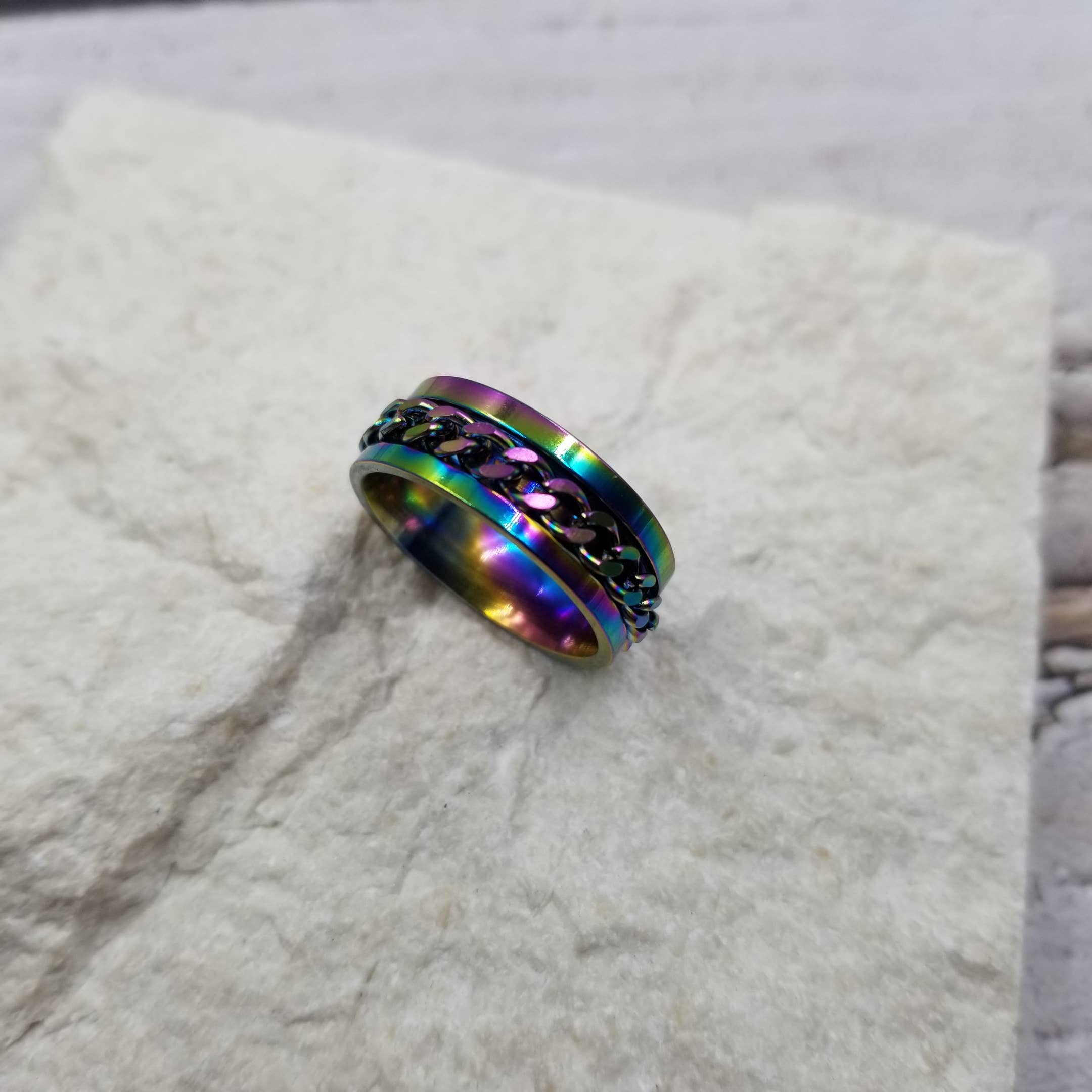 Treasure Wholesale - Venta al por mayor Anillo de banda/apilable - Anillos giratorios de ansiedad con abridor de botellas de cadena giratoria4