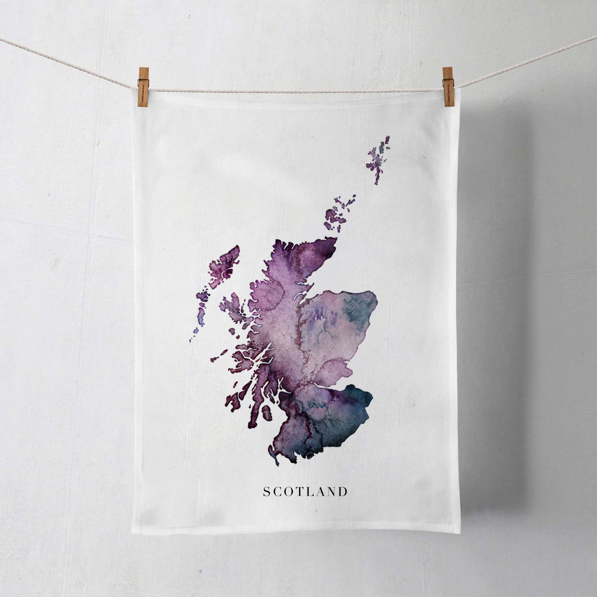 EJayDesign - Wholesale Tea Towel - Scotland Watercolour Map Organic Cotton Tea Towel1