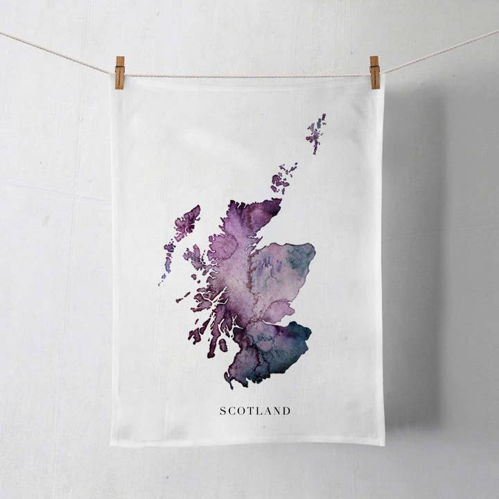 EJayDesign - Wholesale Tea Towel - Scotland Watercolour Map Organic Cotton Tea Towel1