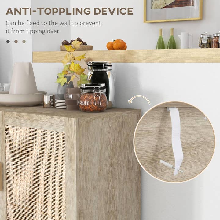 Natural Mixed Sideboard Cabinet With Rattan Doors And Adjustable Shelves for wholesale on Faire6