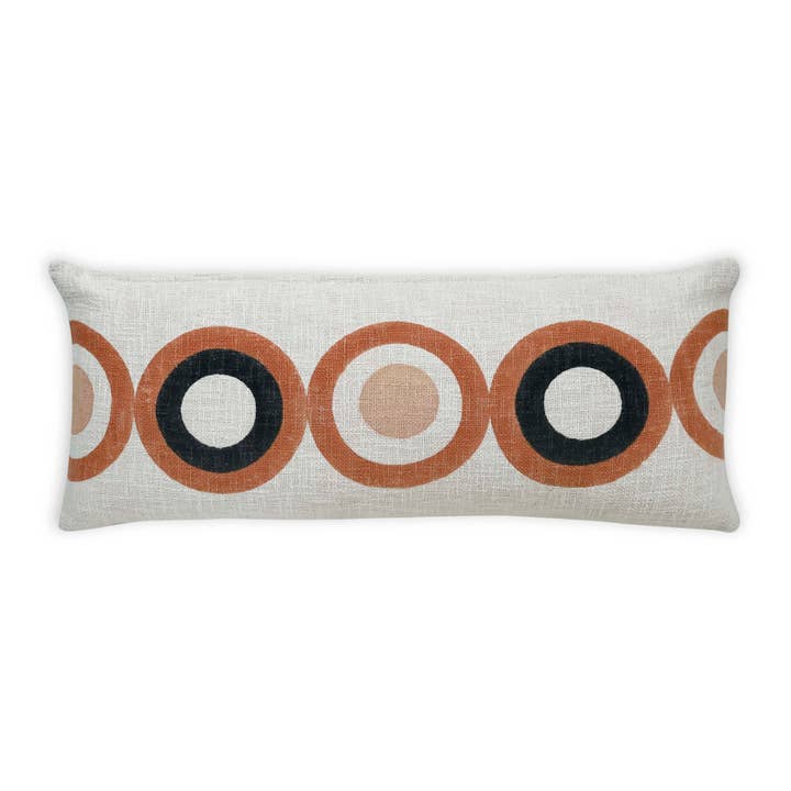 Casa Amarosa - Wholesale Lumbar Pillow - Aakar Circle Block Printed Lumbar Throw Pillow - 12x30 inch