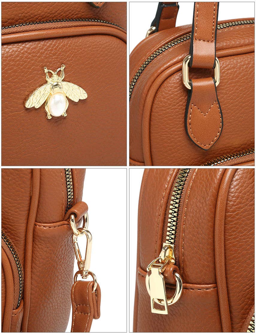 Papaya Fashion Ltd - Venta al por mayor Bandolera - Mujer - B23021-Bee Badge Bolso bandolera con cremallera en la parte superior y bolsa de agarre8