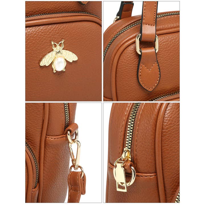 Papaya Fashion Ltd - Venta al por mayor Bandolera - Mujer - B23021-Bee Badge Bolso bandolera con cremallera en la parte superior y bolsa de agarre8