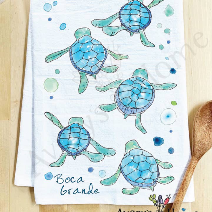 Avery's Home - Wholesale Tea Towel - Baby Turtles Walking Cute Coastal Customizable Tea Towel
