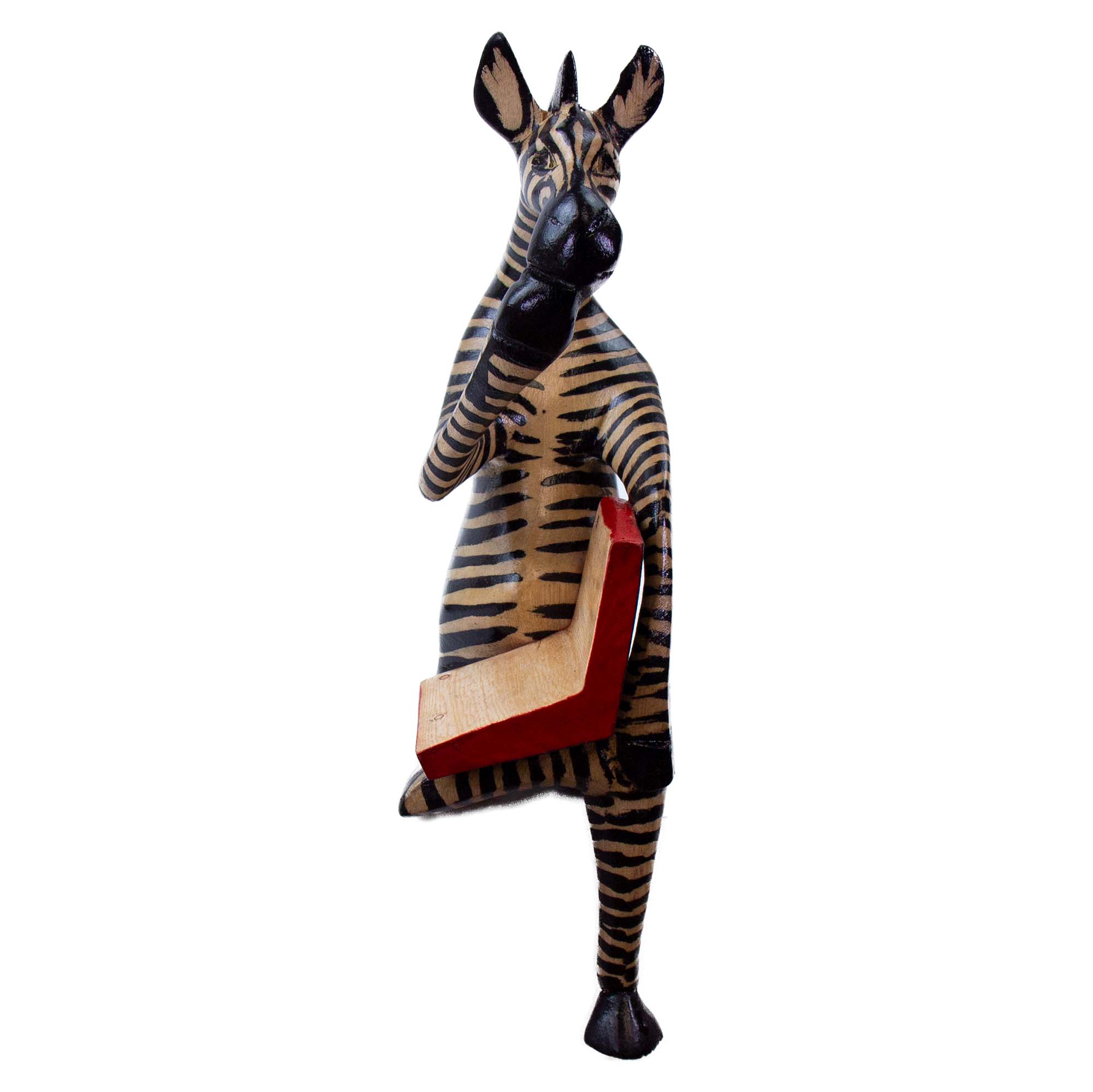Global Crafts - Wholesale Sculpture - Thinking Zebra Carved Wood Sculpture Shelf Decor4