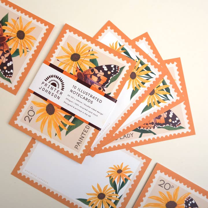 Printer Johnson Ltd – wholesale Stationery/notecard set – Painted Lady notecard set | 10 butterfly stamp notecards2