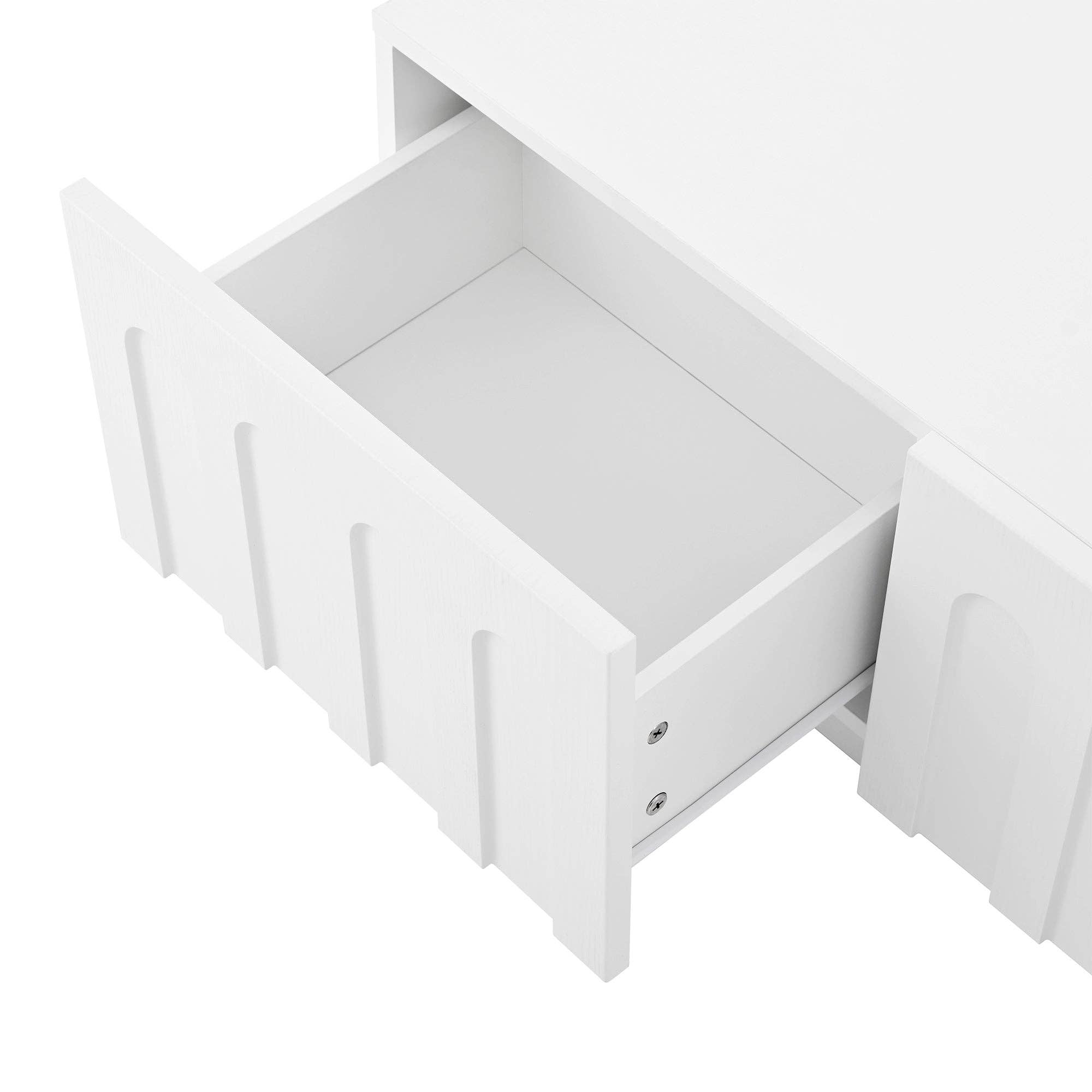 HOMYCASA DESIGN INC - Wholesale Console Table - ON-TREND Elegant TV Stand with Arched Design for TVs Up to 80', Modern Dual Purpose Coffee Table with 4 Drawers, Multi-Functional Organizer Cabinet with Storage for Living Room, Bedroom, White13