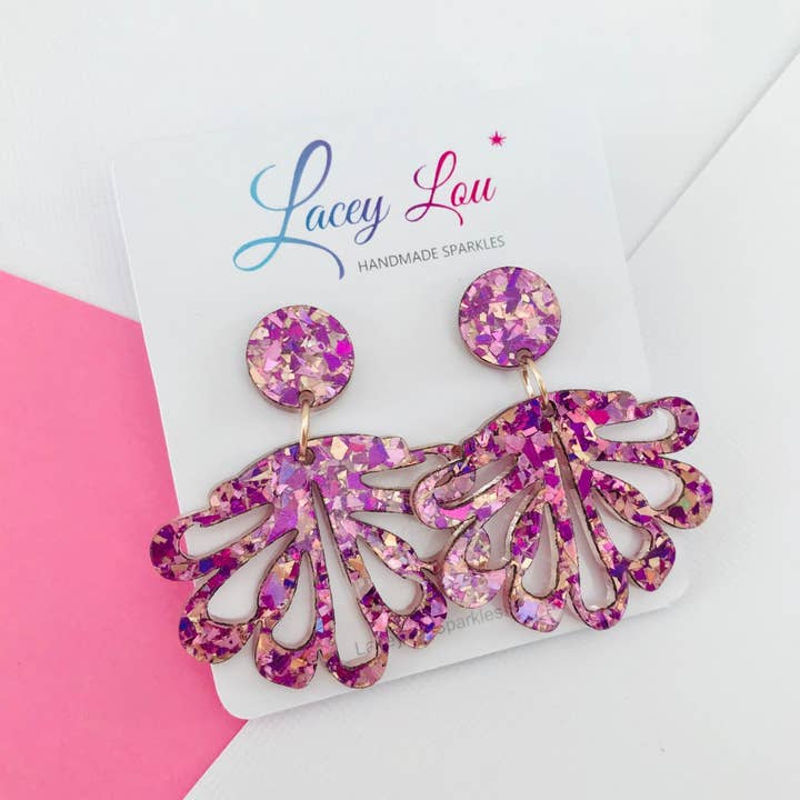 Unicorn Pink Chandelier Dangles - Statement Acrylic Earrings for wholesale by Lacey Lou Sparkles