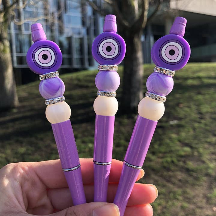 ”Lavendel” Purple Evil Eye Beaded Pen för wholesale av Amy Designs