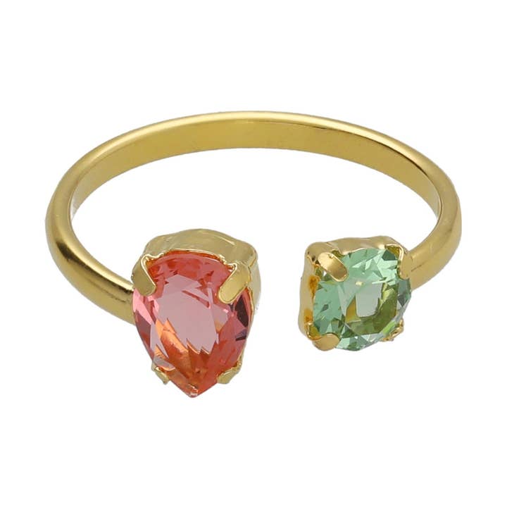 Bague ajustable Bay cristal orange en Argent plaqué Or pour la vente par Victoria Cruz