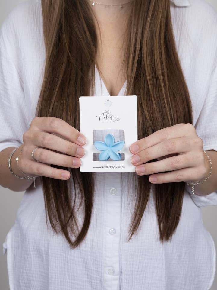 Claw Clip -- Frangipani Flower - Small - Light Blue for wholesale by Nakoa The Label