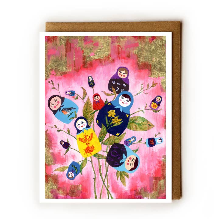 Matrjoschkas in Flux Blank-Karte für den Großhandel von Tamara Garvey Illustration