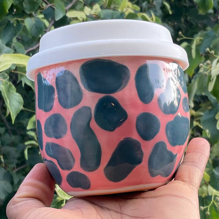 Handmade ceramic travel cup for wholesale by Clay Crown Ceramics