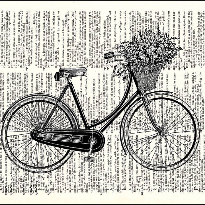 Bicycle With Basket Dictionary Print for wholesale by Fresh Prints of CT