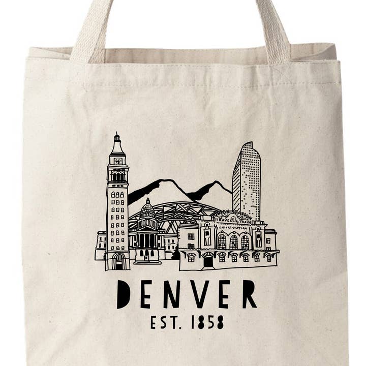 Denver, CO Skyline - Leinwand-Tragetaschen - DEN, Colorado für den Großhandel von Moonlight Makers
