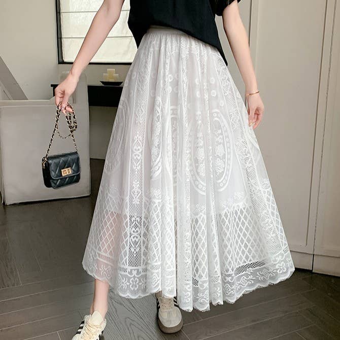 PEACH ACCESSORIES - Wholesale Skirt - Women's - Circles Lace Maxi Skirt SK2021