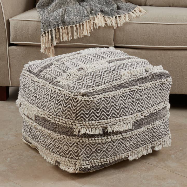 Grey Textured Handwoven Pouf for wholesale on Faire