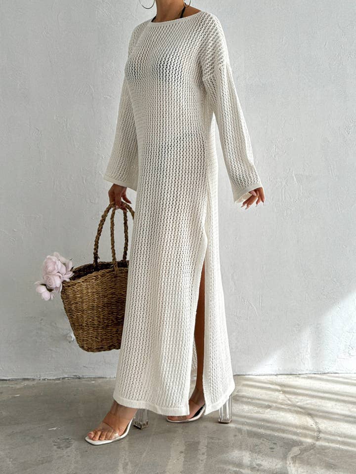 VAV NEW YORK - Wholesale Dress - Women's - Maxi Hallow Knit Dress Long Sleeve Cover-Up Open Knit Dress5