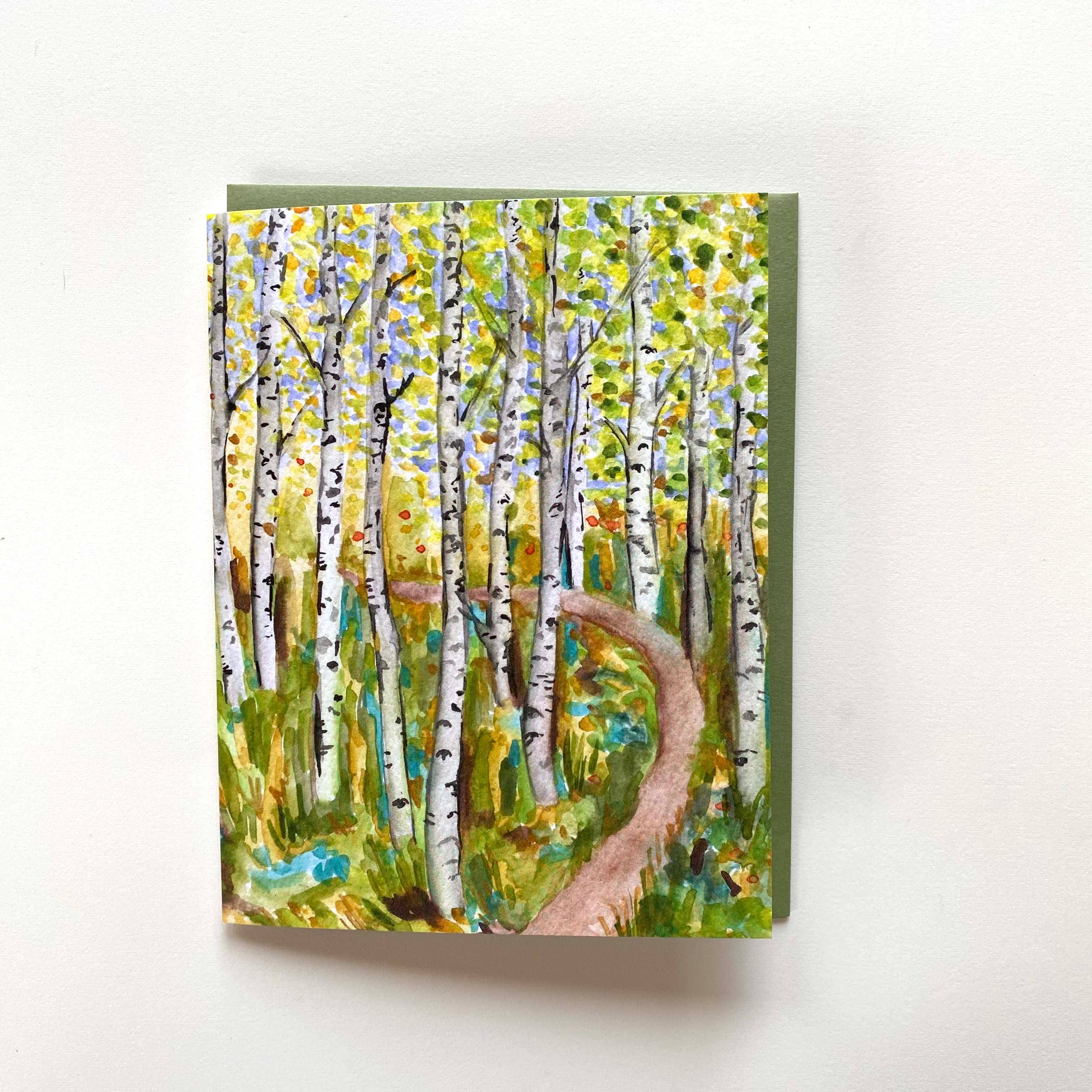 Sarah Uhl - Wholesale Stationery/Notecard Set - Mountain Art Notecards: Aspen Lane1