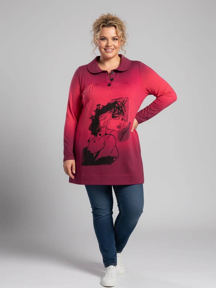 Pink tie-dye tunic plus size (A723) for wholesale by Pomme Rouge Paris